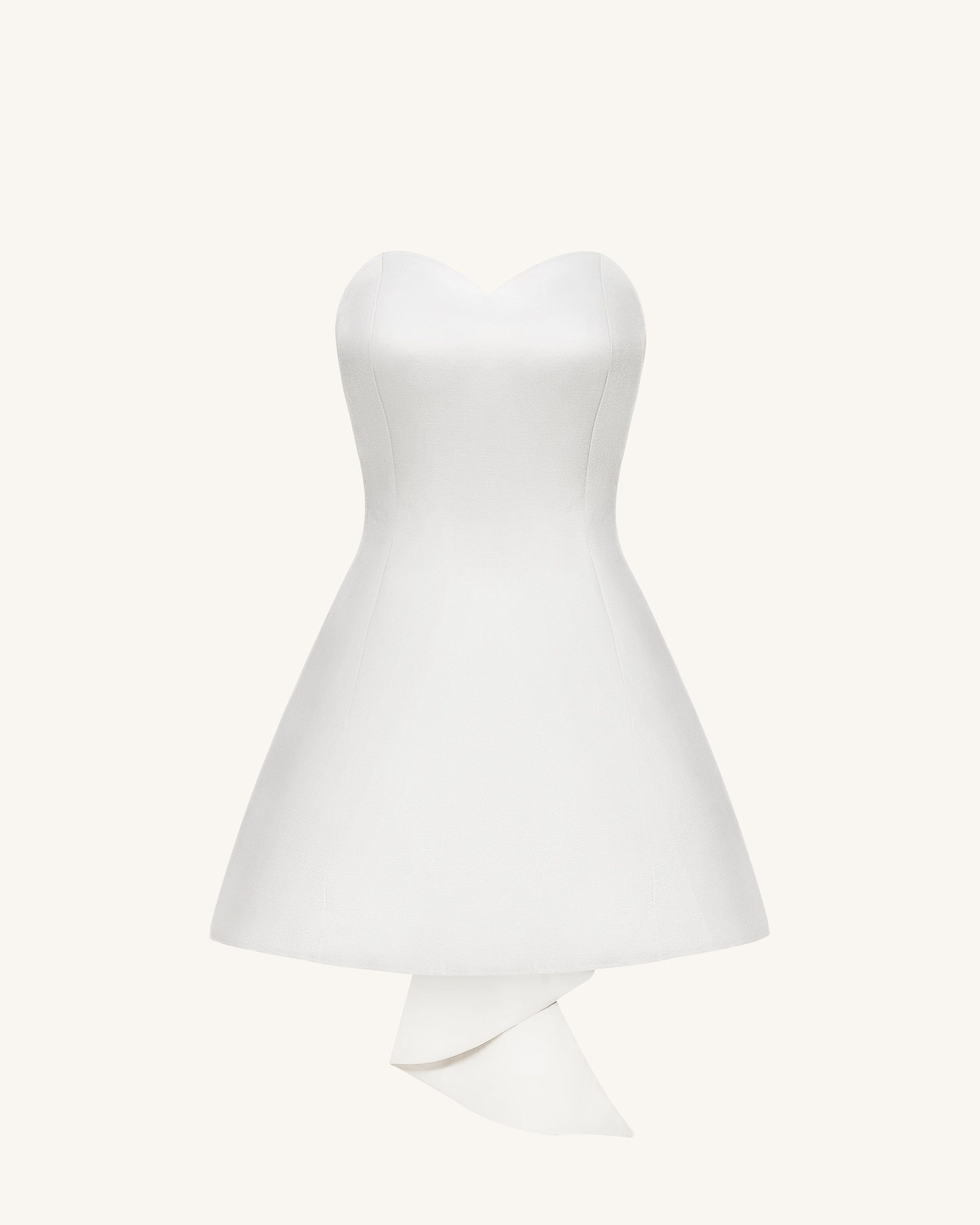 Satin Strapless Bow-Back Mini Dress - White - Image 4