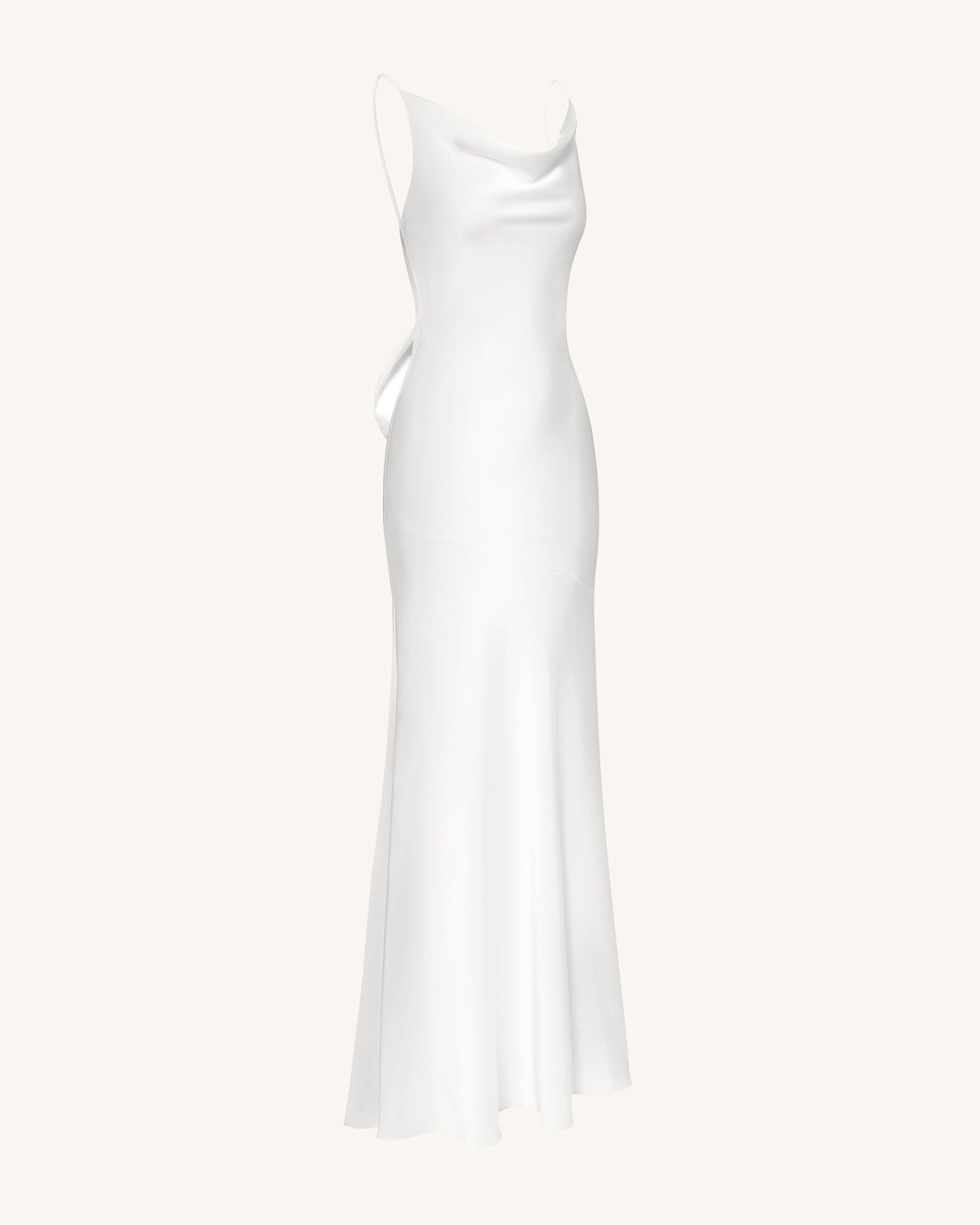 Satin Cowl-Neck Bow-Back Maxi Dress - White - Image 5