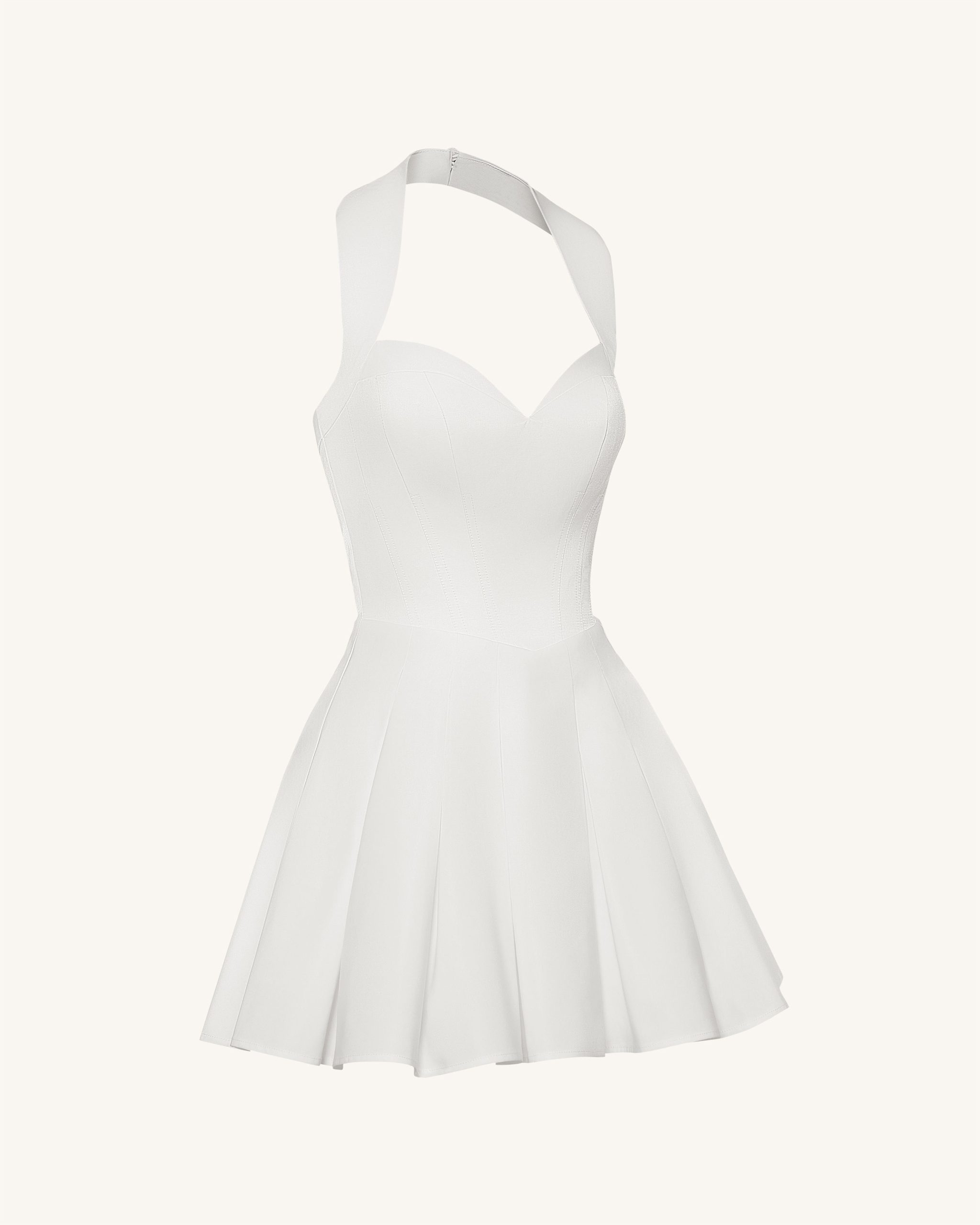 Pleated Bustier Halter Mini Dress - White - Image 5