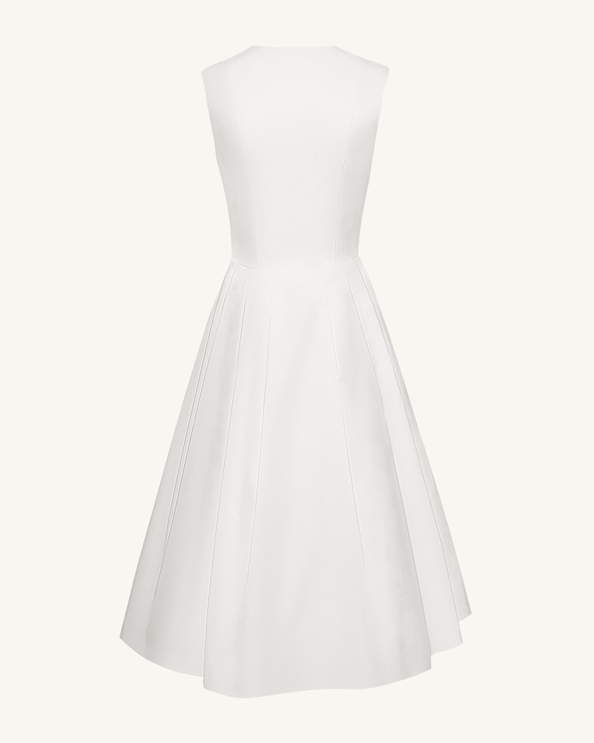 Front V-Neck Pleated Midi Dress - White - Image 6