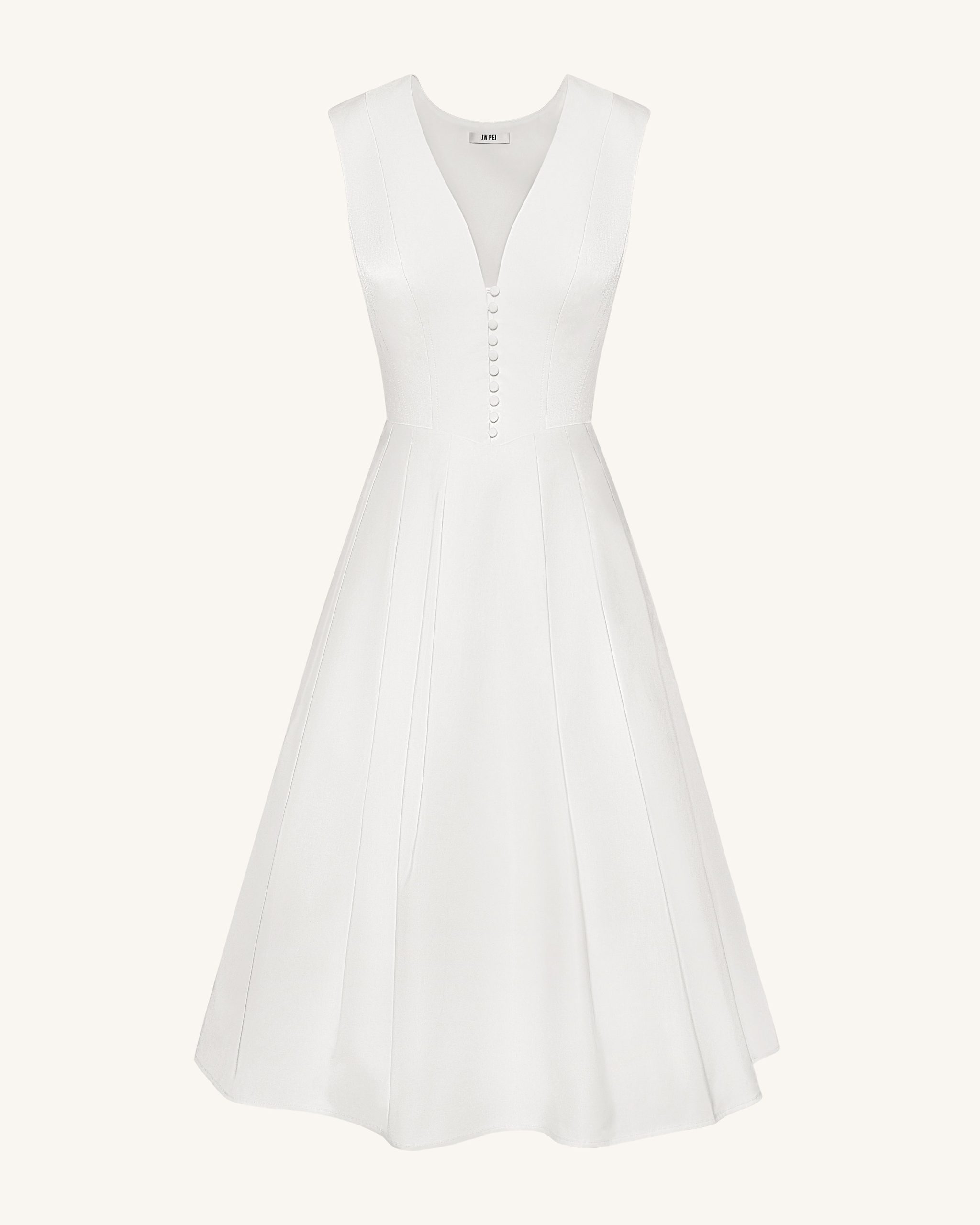 Front V-Neck Pleated Midi Dress - White - Image 4