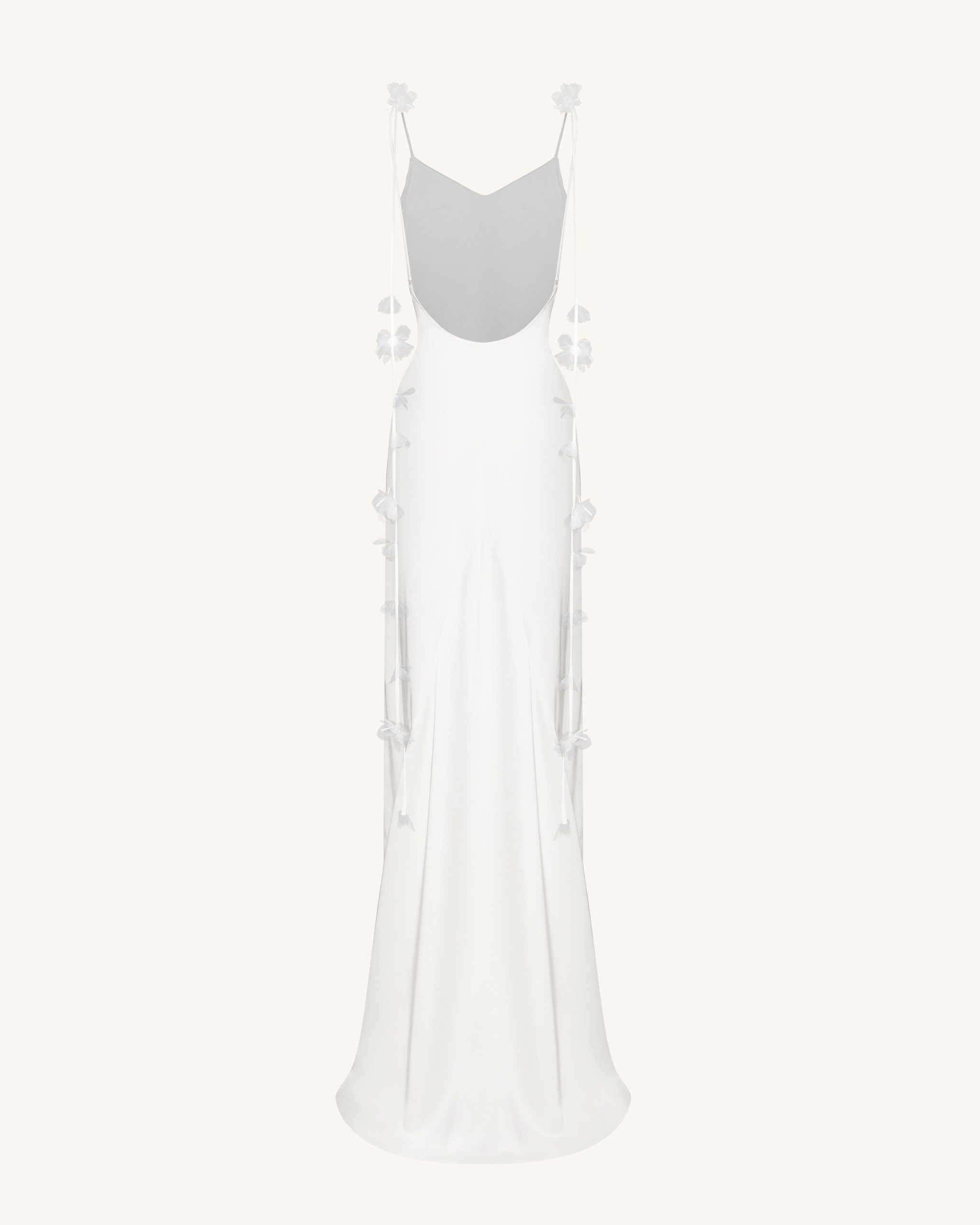 Satin Strappy Maxi Dress with Floral Streamers - White - Image 6