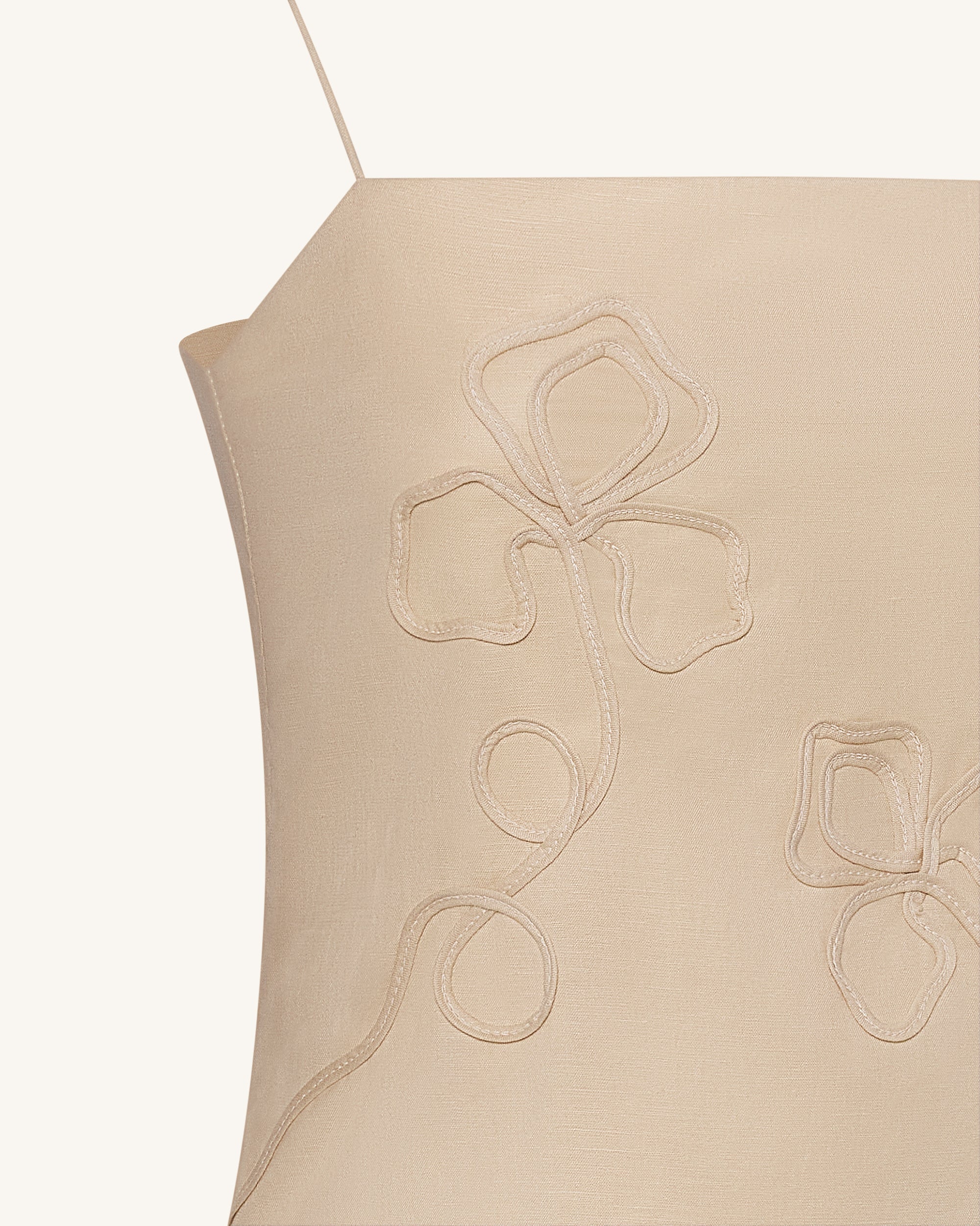 Linen Corded Embroidery Strappy Camisole - Natural - Image 6
