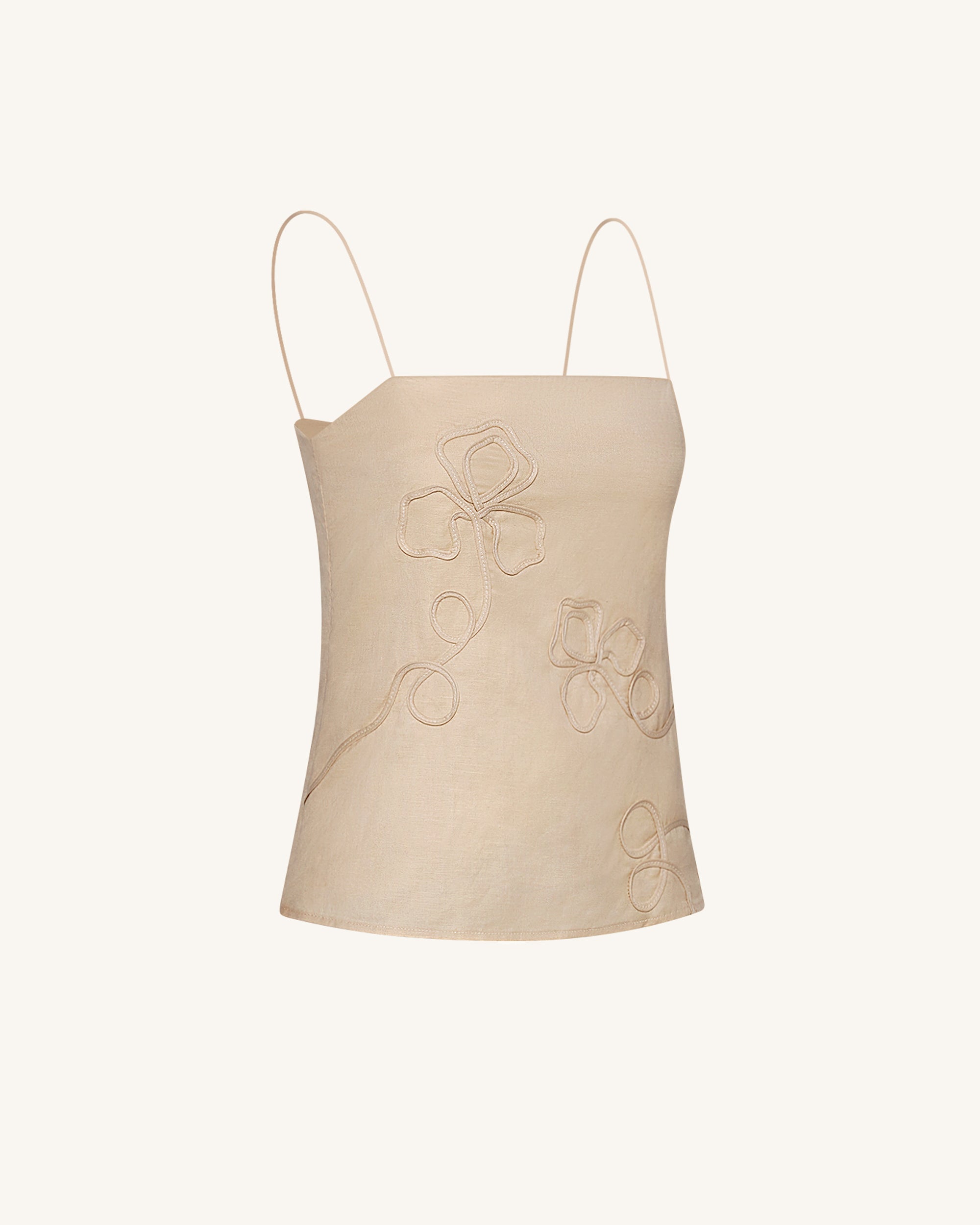 Linen Corded Embroidery Strappy Camisole - Natural - Image 4