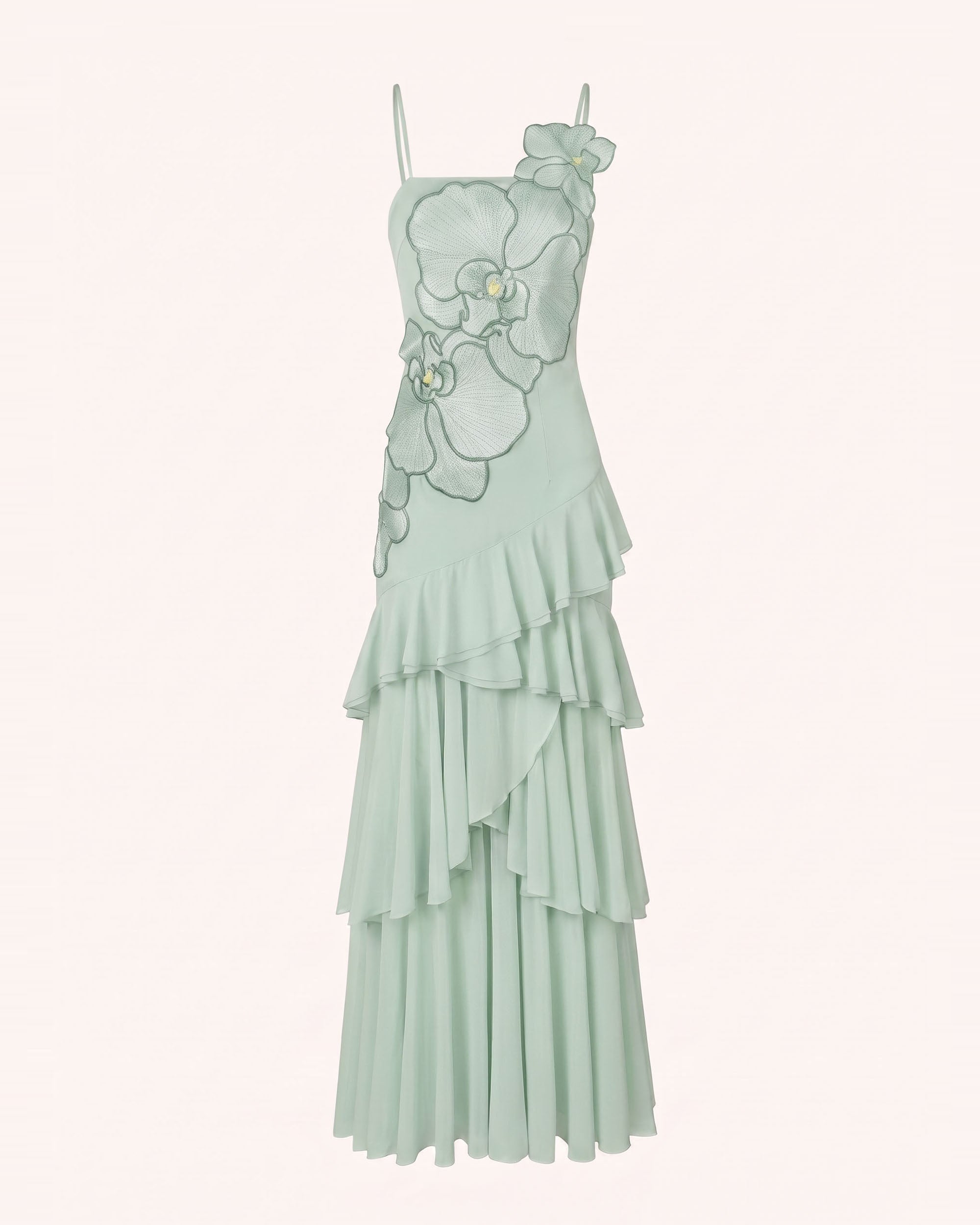 Orchid Embroidered Ruffled One-Shoulder Maxi Dress - Mint Green - Image 3