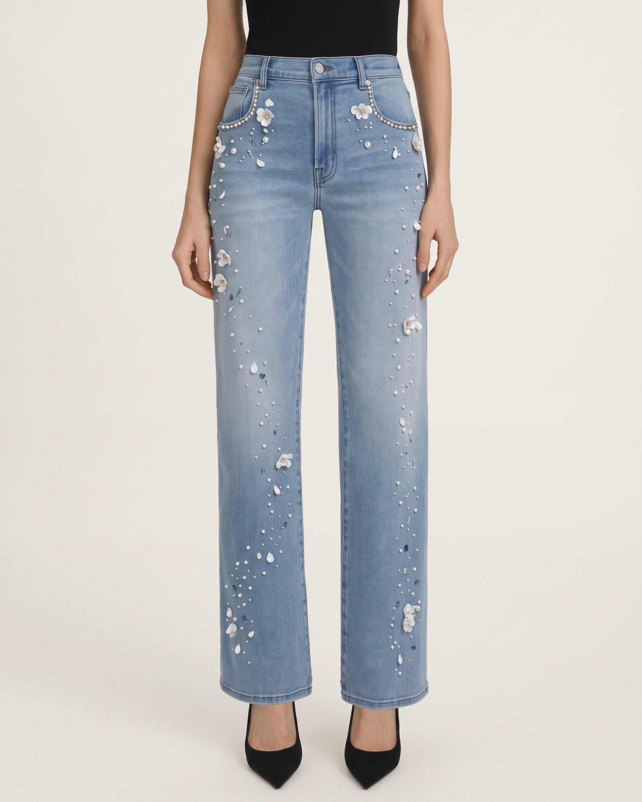 The Celestial Pearl Petal Straight Jeans - Pale Blue Eyes