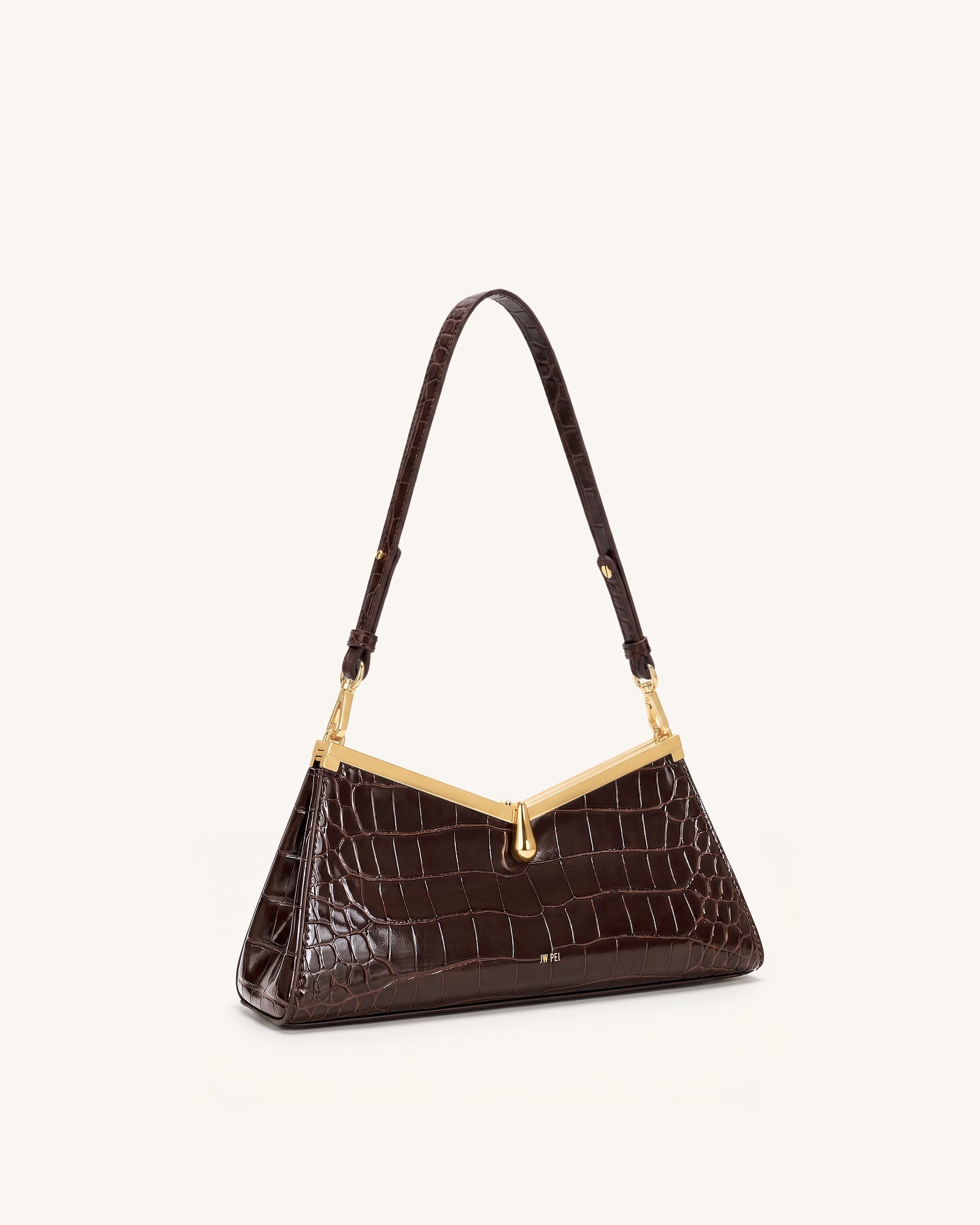 Nerina V-Frame Shoulder Bag - Dark Brown Croc - Image 2