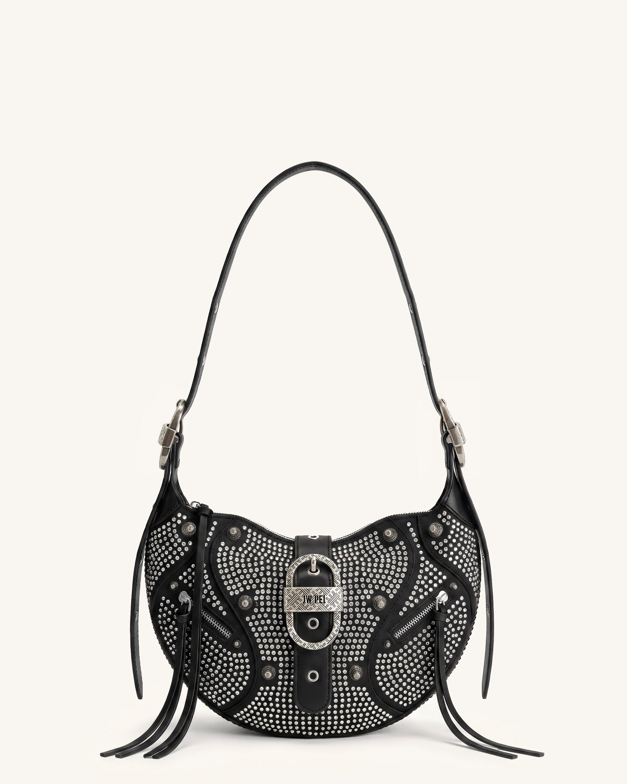 Tessa Studded Artificial Crystal Shoulder Bag - Ink Black