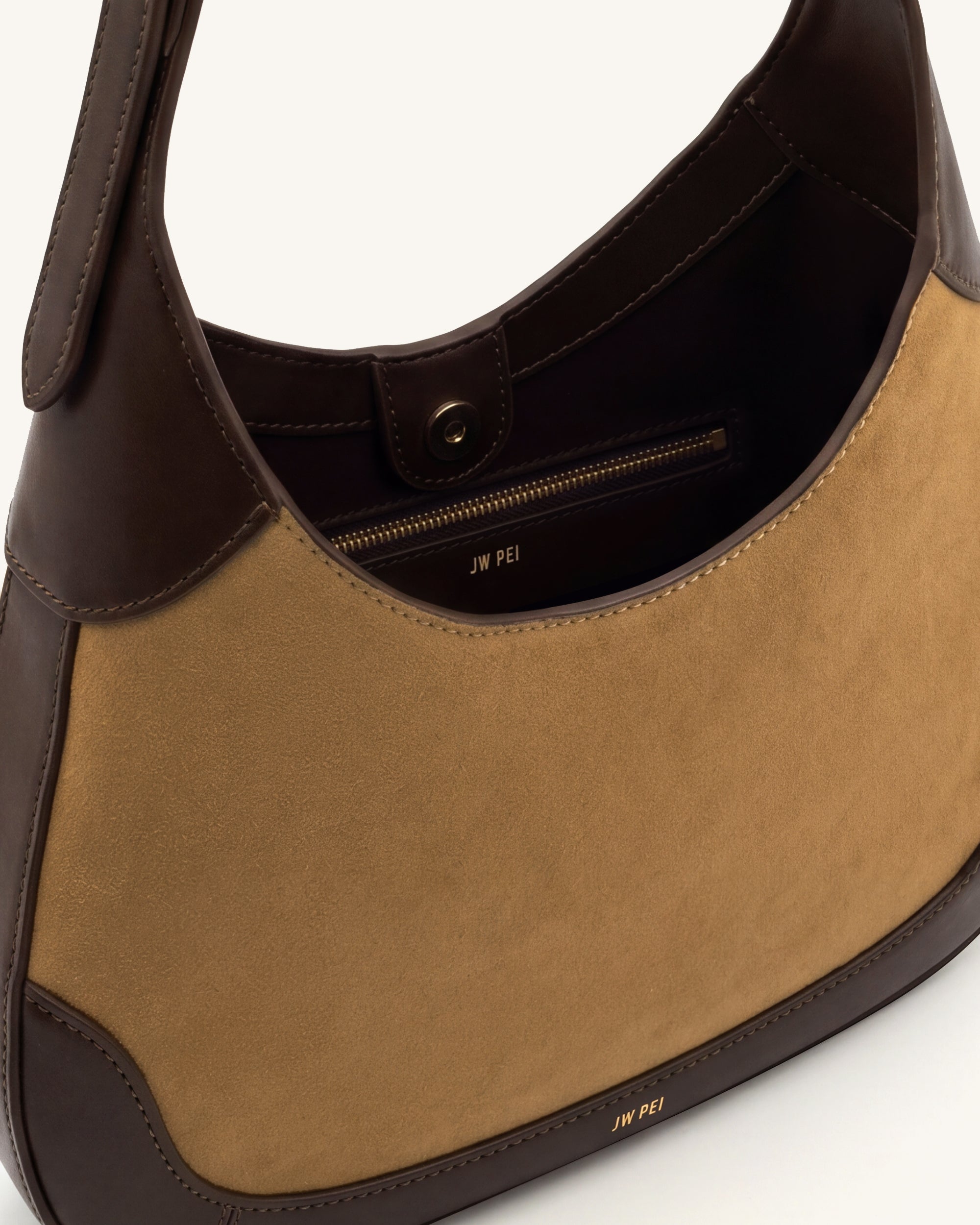 Willow Faux Suede Trim Hobo Bag - Brown - Image 4