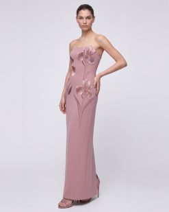 Iris Embroidered Strapless Maxi Dress - Dusty Pink