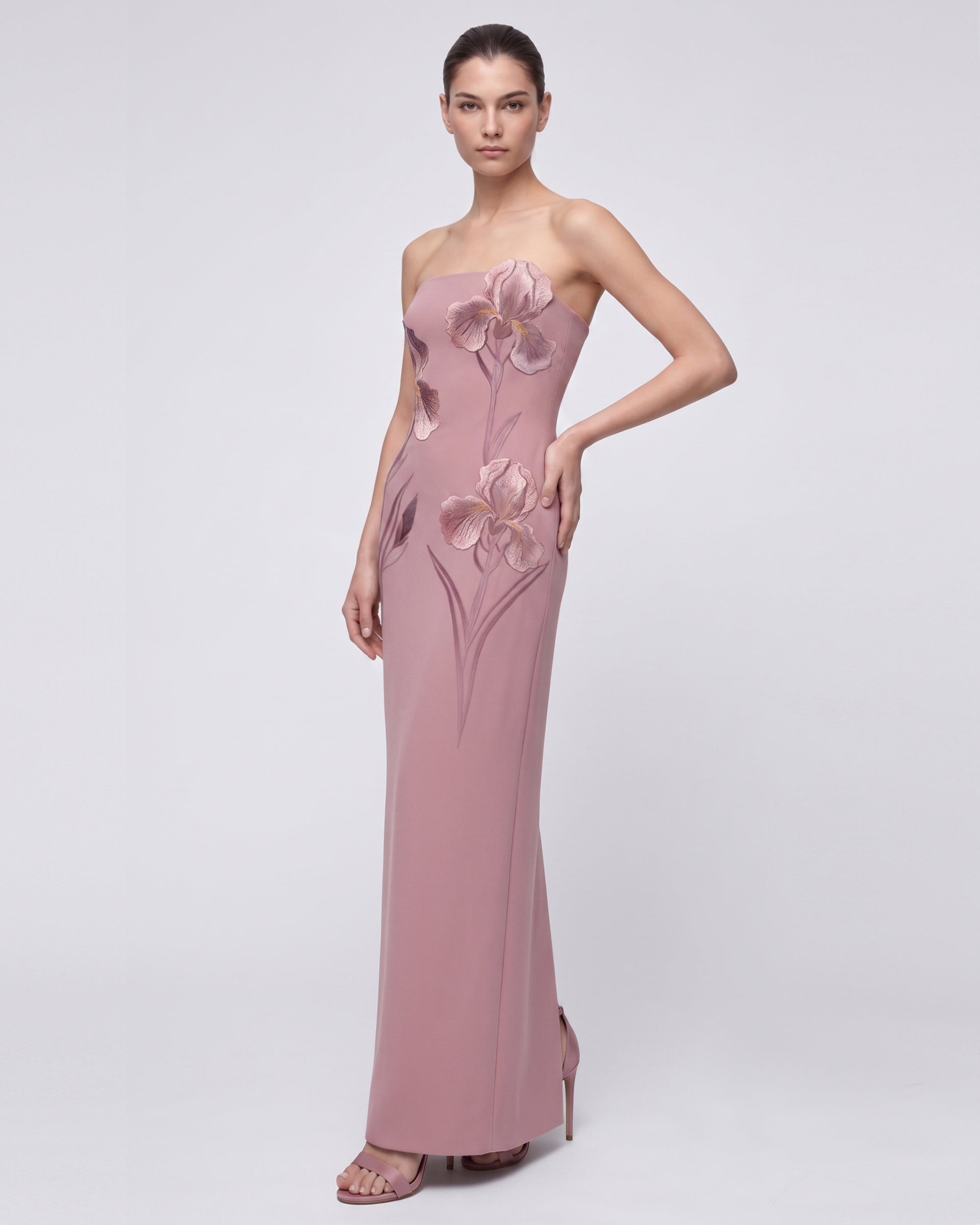 Iris Embroidered Strapless Maxi Dress - Dusty Pink