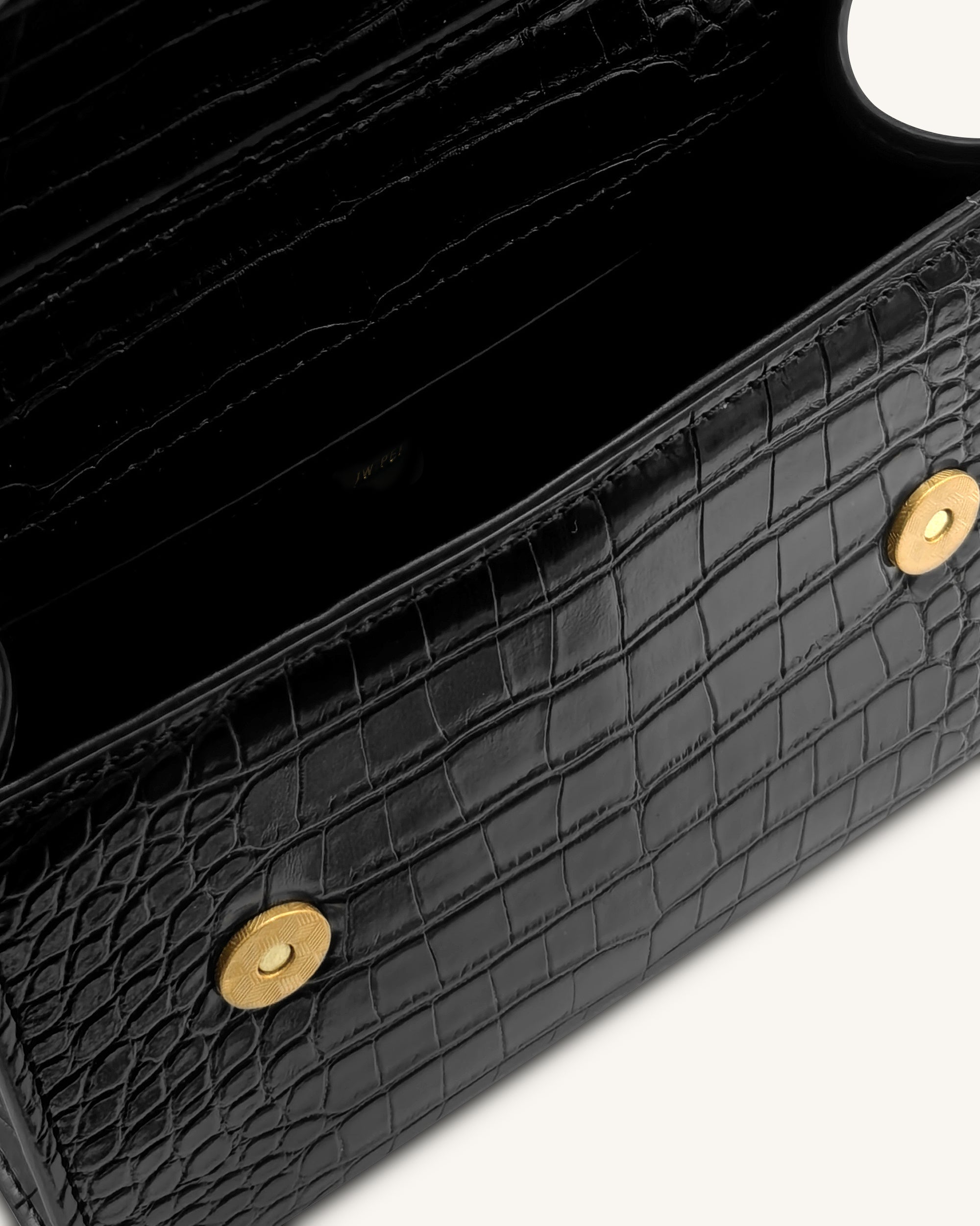 Astrid Calla Lily Metal Handle Top Handle Bag - Black Croc - Image 4
