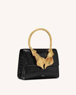 Alternative view of Astrid Calla Lily Metal Handle Top Handle Bag - Black Croc