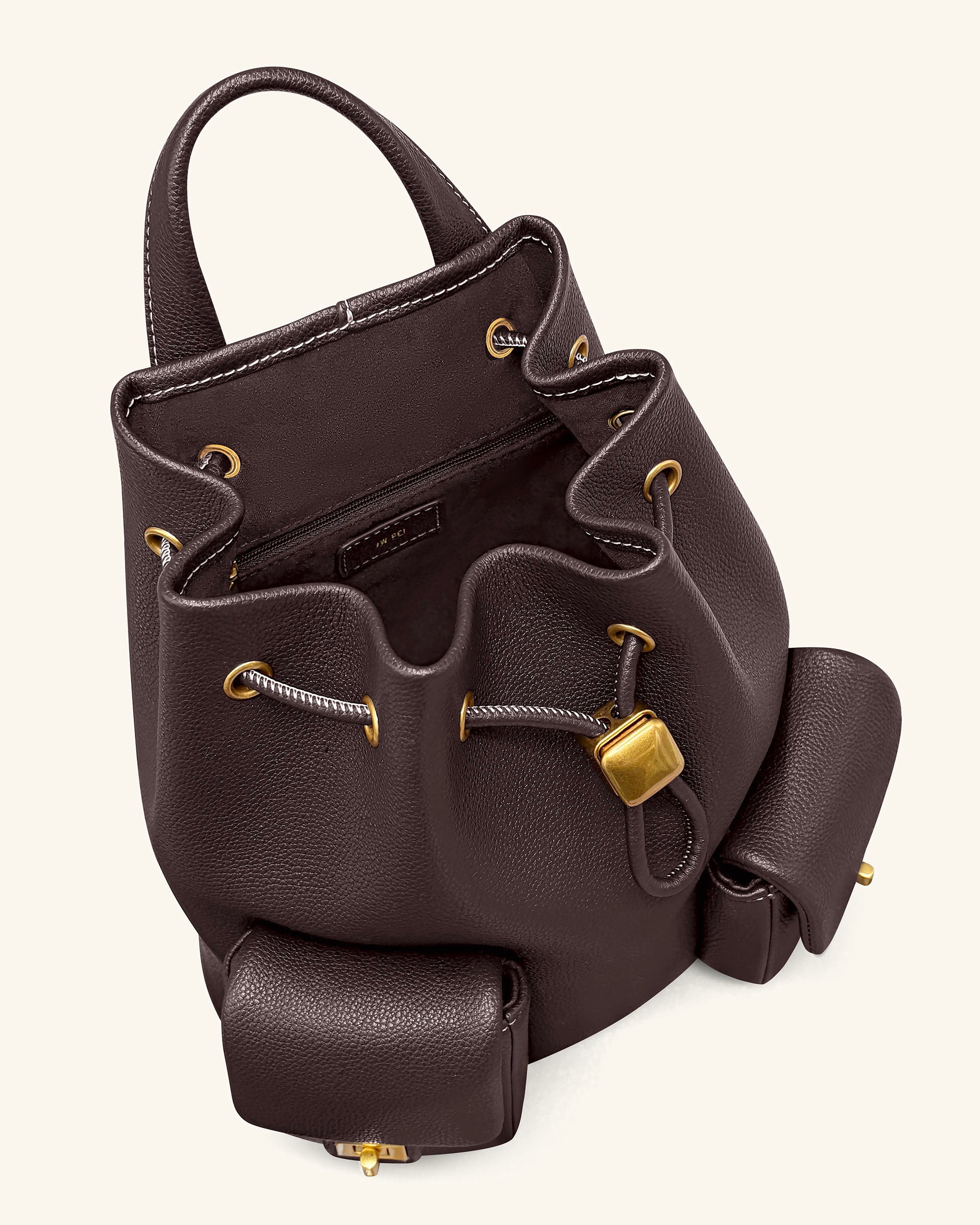 Avery Pebbled Drawstring Utility Backpack – Dark Brown - Image 5