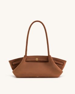 Hana Wide Faux Suede Tote Bag - Brown