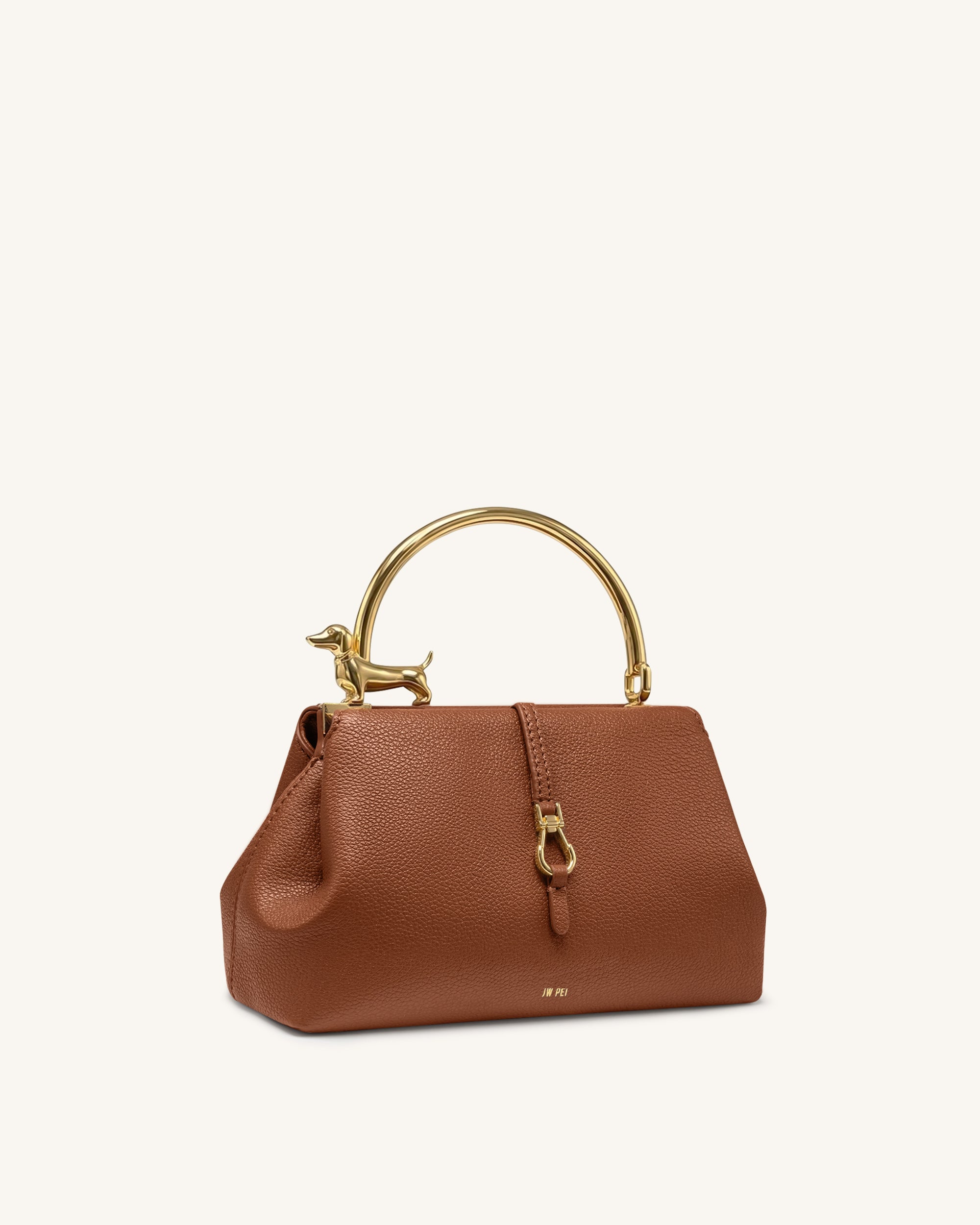 Bruna Dachshund Metal Handle Top Handle Bag - Brown - Image 2