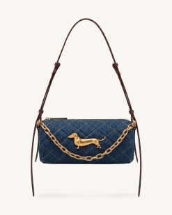Lucienne Dachshund Quilted Chain Shoulder Bag - Blue Denim