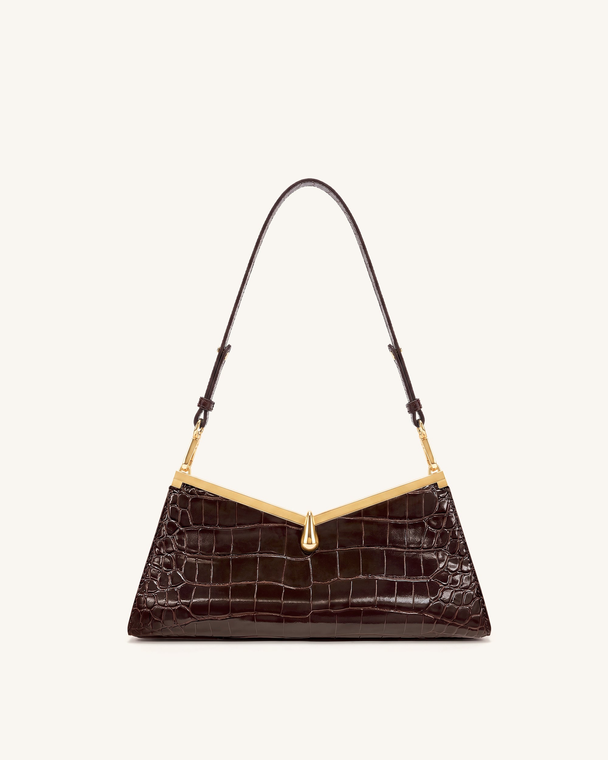 Nerina V-Frame Shoulder Bag - Dark Brown Croc - Image 3
